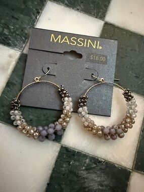Massini Multi-Tone Beaded Hoop Earrings in Gold